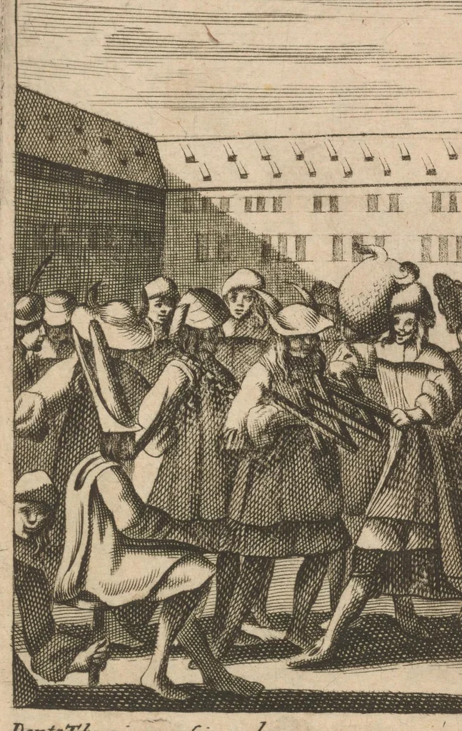 An illustration from Dyas orationum de ritu depositionis, 1666, leaf 77
