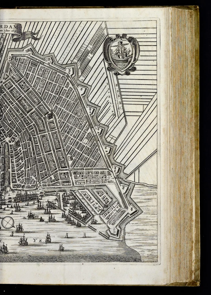 An illustration from Beschryvinge van Amsterdam : zynde een naukeurige verhandelinge van desselfs eerste oorspruk uyt den huyse der heeren van Amstel, en Amstellant : haar vergrootingen, rykdom, en wyze van regeeringe, tot den jare 1691 : voor dezen uit verscheide oude historie-schryvers be eengesteld, en uytgegeven : en nu uit een meenigte van oude schriften, authentyke stukken, en met kopere afbeeldingen verciert, nooit voor desen gedruckt geweest, beschreven, en vermeerdert, 1693, leaf 264