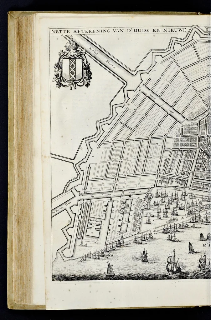 An illustration from Beschryvinge van Amsterdam : zynde een naukeurige verhandelinge van desselfs eerste oorspruk uyt den huyse der heeren van Amstel, en Amstellant : haar vergrootingen, rykdom, en wyze van regeeringe, tot den jare 1691 : voor dezen uit verscheide oude historie-schryvers be eengesteld, en uytgegeven : en nu uit een meenigte van oude schriften, authentyke stukken, en met kopere afbeeldingen verciert, nooit voor desen gedruckt geweest, beschreven, en vermeerdert, 1693, leaf 293