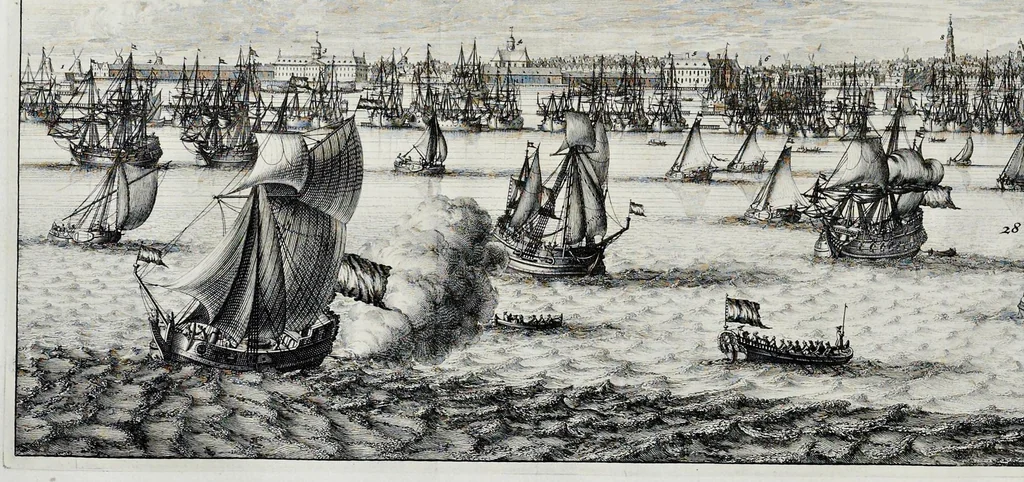 An illustration from Beschryvinge van Amsterdam : zynde een naukeurige verhandelinge van desselfs eerste oorspruk uyt den huyse der heeren van Amstel, en Amstellant : haar vergrootingen, rykdom, en wyze van regeeringe, tot den jare 1691 : voor dezen uit verscheide oude historie-schryvers be eengesteld, en uytgegeven : en nu uit een meenigte van oude schriften, authentyke stukken, en met kopere afbeeldingen verciert, nooit voor desen gedruckt geweest, beschreven, en vermeerdert, 1693, leaf 327
