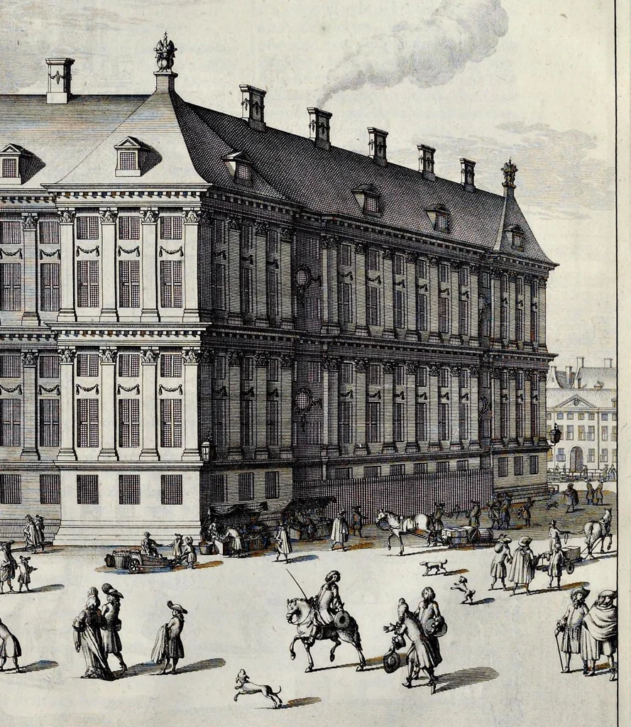 An illustration from Beschryvinge van Amsterdam : zynde een naukeurige verhandelinge van desselfs eerste oorspruk uyt den huyse der heeren van Amstel, en Amstellant : haar vergrootingen, rykdom, en wyze van regeeringe, tot den jare 1691 : voor dezen uit verscheide oude historie-schryvers be eengesteld, en uytgegeven : en nu uit een meenigte van oude schriften, authentyke stukken, en met kopere afbeeldingen verciert, nooit voor desen gedruckt geweest, beschreven, en vermeerdert, 1693, leaf 342
