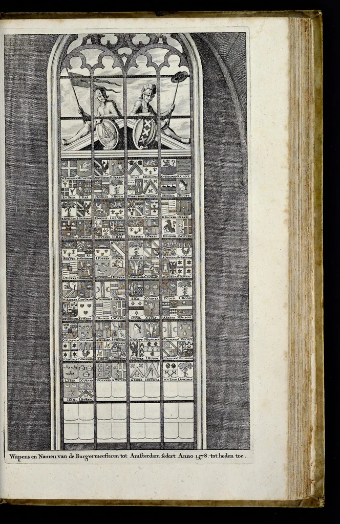 An illustration from Beschryvinge van Amsterdam : zynde een naukeurige verhandelinge van desselfs eerste oorspruk uyt den huyse der heeren van Amstel, en Amstellant : haar vergrootingen, rykdom, en wyze van regeeringe, tot den jare 1691 : voor dezen uit verscheide oude historie-schryvers be eengesteld, en uytgegeven : en nu uit een meenigte van oude schriften, authentyke stukken, en met kopere afbeeldingen verciert, nooit voor desen gedruckt geweest, beschreven, en vermeerdert, 1693, leaf 528