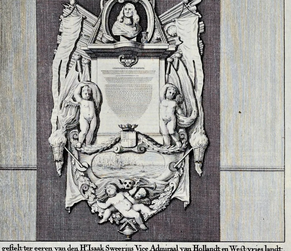 An illustration from Beschryvinge van Amsterdam : zynde een naukeurige verhandelinge van desselfs eerste oorspruk uyt den huyse der heeren van Amstel, en Amstellant : haar vergrootingen, rykdom, en wyze van regeeringe, tot den jare 1691 : voor dezen uit verscheide oude historie-schryvers be eengesteld, en uytgegeven : en nu uit een meenigte van oude schriften, authentyke stukken, en met kopere afbeeldingen verciert, nooit voor desen gedruckt geweest, beschreven, en vermeerdert, 1693, leaf 532