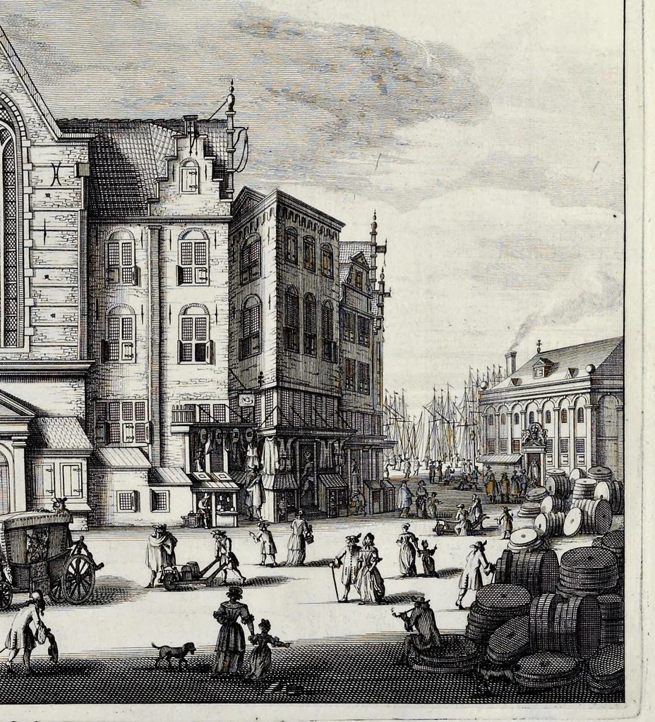 An illustration from Beschryvinge van Amsterdam : zynde een naukeurige verhandelinge van desselfs eerste oorspruk uyt den huyse der heeren van Amstel, en Amstellant : haar vergrootingen, rykdom, en wyze van regeeringe, tot den jare 1691 : voor dezen uit verscheide oude historie-schryvers be eengesteld, en uytgegeven : en nu uit een meenigte van oude schriften, authentyke stukken, en met kopere afbeeldingen verciert, nooit voor desen gedruckt geweest, beschreven, en vermeerdert, 1693, leaf 570