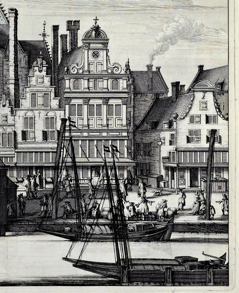 An illustration from Beschryvinge van Amsterdam : zynde een naukeurige verhandelinge van desselfs eerste oorspruk uyt den huyse der heeren van Amstel, en Amstellant : haar vergrootingen, rykdom, en wyze van regeeringe, tot den jare 1691 : voor dezen uit verscheide oude historie-schryvers be eengesteld, en uytgegeven : en nu uit een meenigte van oude schriften, authentyke stukken, en met kopere afbeeldingen verciert, nooit voor desen gedruckt geweest, beschreven, en vermeerdert, 1693, leaf 576