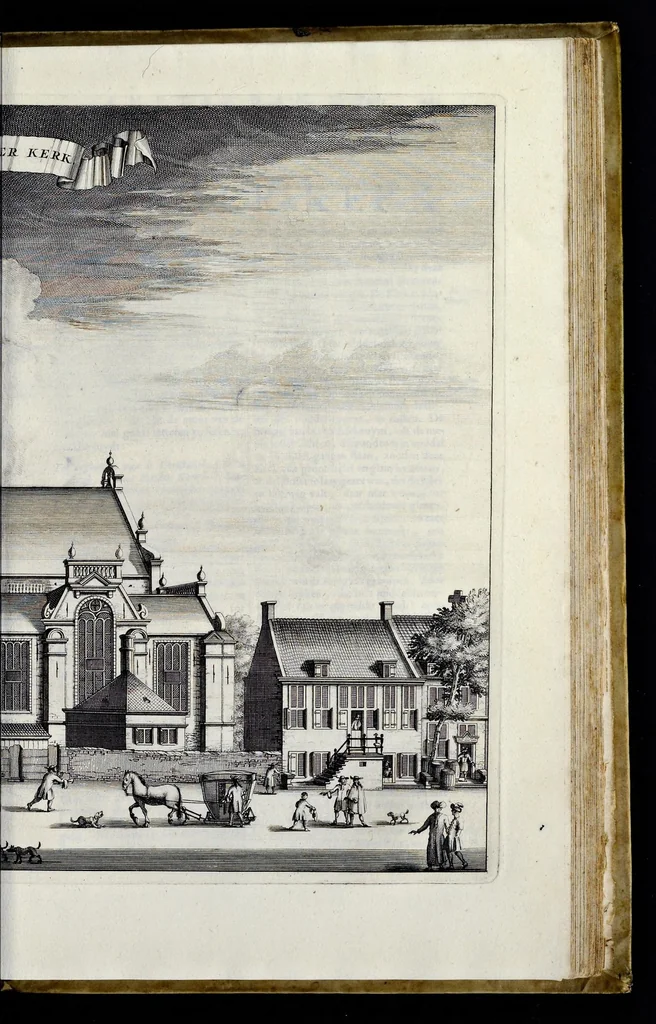 An illustration from Beschryvinge van Amsterdam : zynde een naukeurige verhandelinge van desselfs eerste oorspruk uyt den huyse der heeren van Amstel, en Amstellant : haar vergrootingen, rykdom, en wyze van regeeringe, tot den jare 1691 : voor dezen uit verscheide oude historie-schryvers be eengesteld, en uytgegeven : en nu uit een meenigte van oude schriften, authentyke stukken, en met kopere afbeeldingen verciert, nooit voor desen gedruckt geweest, beschreven, en vermeerdert, 1693, leaf 586