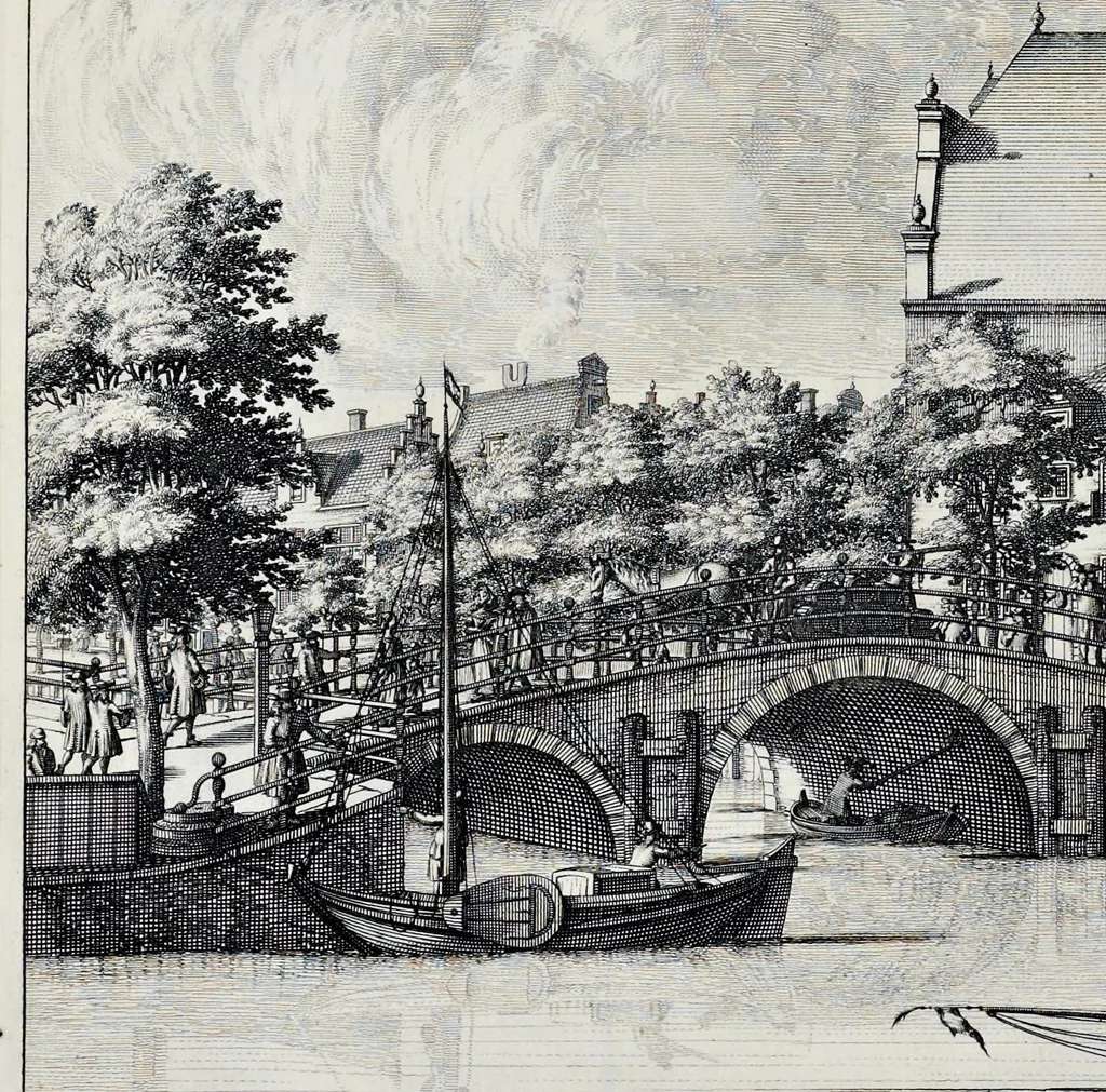 An illustration from Beschryvinge van Amsterdam : zynde een naukeurige verhandelinge van desselfs eerste oorspruk uyt den huyse der heeren van Amstel, en Amstellant : haar vergrootingen, rykdom, en wyze van regeeringe, tot den jare 1691 : voor dezen uit verscheide oude historie-schryvers be eengesteld, en uytgegeven : en nu uit een meenigte van oude schriften, authentyke stukken, en met kopere afbeeldingen verciert, nooit voor desen gedruckt geweest, beschreven, en vermeerdert, 1693, leaf 597
