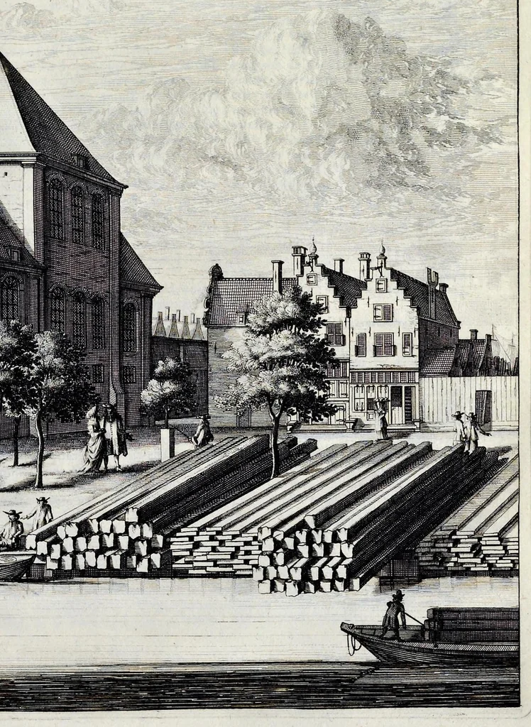 An illustration from Beschryvinge van Amsterdam : zynde een naukeurige verhandelinge van desselfs eerste oorspruk uyt den huyse der heeren van Amstel, en Amstellant : haar vergrootingen, rykdom, en wyze van regeeringe, tot den jare 1691 : voor dezen uit verscheide oude historie-schryvers be eengesteld, en uytgegeven : en nu uit een meenigte van oude schriften, authentyke stukken, en met kopere afbeeldingen verciert, nooit voor desen gedruckt geweest, beschreven, en vermeerdert, 1693, leaf 604