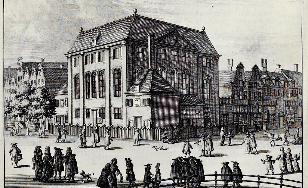 An illustration from Beschryvinge van Amsterdam : zynde een naukeurige verhandelinge van desselfs eerste oorspruk uyt den huyse der heeren van Amstel, en Amstellant : haar vergrootingen, rykdom, en wyze van regeeringe, tot den jare 1691 : voor dezen uit verscheide oude historie-schryvers be eengesteld, en uytgegeven : en nu uit een meenigte van oude schriften, authentyke stukken, en met kopere afbeeldingen verciert, nooit voor desen gedruckt geweest, beschreven, en vermeerdert, 1693, leaf 636