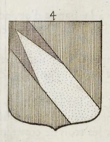 An illustration from La science heroique : traitant de la noblesse et de l'origine des armes, de leurs blasons & symboles : des timbres, bourlets, couronnes, cimiers, lambrequins, supports, tenans, & autres ornamens de l'ecu : de la devise & du cry de guerre, de l'ecu pendant, des pas & emprises des anciens chevaliers, & des formes differentes de leurs tombeaux : et enfin des marques exterieures de l'ecu de nos rois, des reines, enfans de France, & des officiers de la couronne, & de la maison du roy, 1669, leaf 144