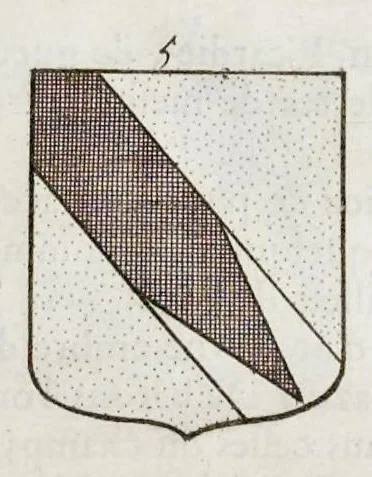 An illustration from La science heroique : traitant de la noblesse et de l'origine des armes, de leurs blasons & symboles : des timbres, bourlets, couronnes, cimiers, lambrequins, supports, tenans, & autres ornamens de l'ecu : de la devise & du cry de guerre, de l'ecu pendant, des pas & emprises des anciens chevaliers, & des formes differentes de leurs tombeaux : et enfin des marques exterieures de l'ecu de nos rois, des reines, enfans de France, & des officiers de la couronne, & de la maison du roy, 1669, leaf 144