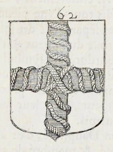 An illustration from La science heroique : traitant de la noblesse et de l'origine des armes, de leurs blasons & symboles : des timbres, bourlets, couronnes, cimiers, lambrequins, supports, tenans, & autres ornamens de l'ecu : de la devise & du cry de guerre, de l'ecu pendant, des pas & emprises des anciens chevaliers, & des formes differentes de leurs tombeaux : et enfin des marques exterieures de l'ecu de nos rois, des reines, enfans de France, & des officiers de la couronne, & de la maison du roy, 1669, leaf 174