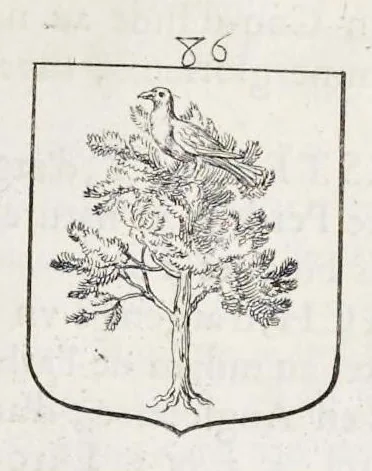 An illustration from La science heroique : traitant de la noblesse et de l'origine des armes, de leurs blasons & symboles : des timbres, bourlets, couronnes, cimiers, lambrequins, supports, tenans, & autres ornamens de l'ecu : de la devise & du cry de guerre, de l'ecu pendant, des pas & emprises des anciens chevaliers, & des formes differentes de leurs tombeaux : et enfin des marques exterieures de l'ecu de nos rois, des reines, enfans de France, & des officiers de la couronne, & de la maison du roy, 1669, leaf 394