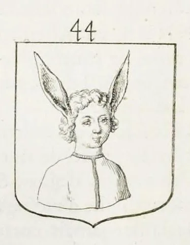 An illustration from La science heroique : traitant de la noblesse et de l'origine des armes, de leurs blasons & symboles : des timbres, bourlets, couronnes, cimiers, lambrequins, supports, tenans, & autres ornamens de l'ecu : de la devise & du cry de guerre, de l'ecu pendant, des pas & emprises des anciens chevaliers, & des formes differentes de leurs tombeaux : et enfin des marques exterieures de l'ecu de nos rois, des reines, enfans de France, & des officiers de la couronne, & de la maison du roy, 1669, leaf 437