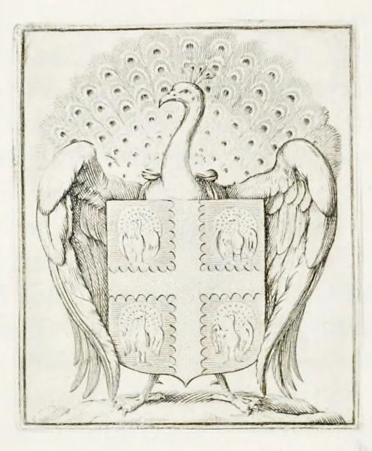 An illustration from La science heroique : traitant de la noblesse et de l'origine des armes, de leurs blasons & symboles : des timbres, bourlets, couronnes, cimiers, lambrequins, supports, tenans, & autres ornamens de l'ecu : de la devise & du cry de guerre, de l'ecu pendant, des pas & emprises des anciens chevaliers, & des formes differentes de leurs tombeaux : et enfin des marques exterieures de l'ecu de nos rois, des reines, enfans de France, & des officiers de la couronne, & de la maison du roy, 1669, leaf 491
