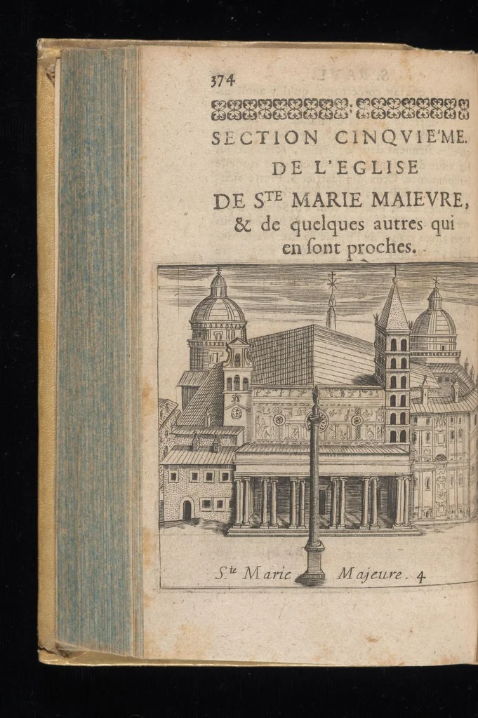 An illustration from Les curiositez de l'vne et l'autre Rome, I.[-2.] partie du I.[-2.] livre. Ou, traité des plus augustes temples & autres lieux saincts de Rome chrestienne. En laquelle il est traité des sept eglises principales de Rome & de plusieurs autres qui en sont proche. Diuisé en deux liures, & enrichy de plusieurs figures en taille douce, 1672, leaf 395