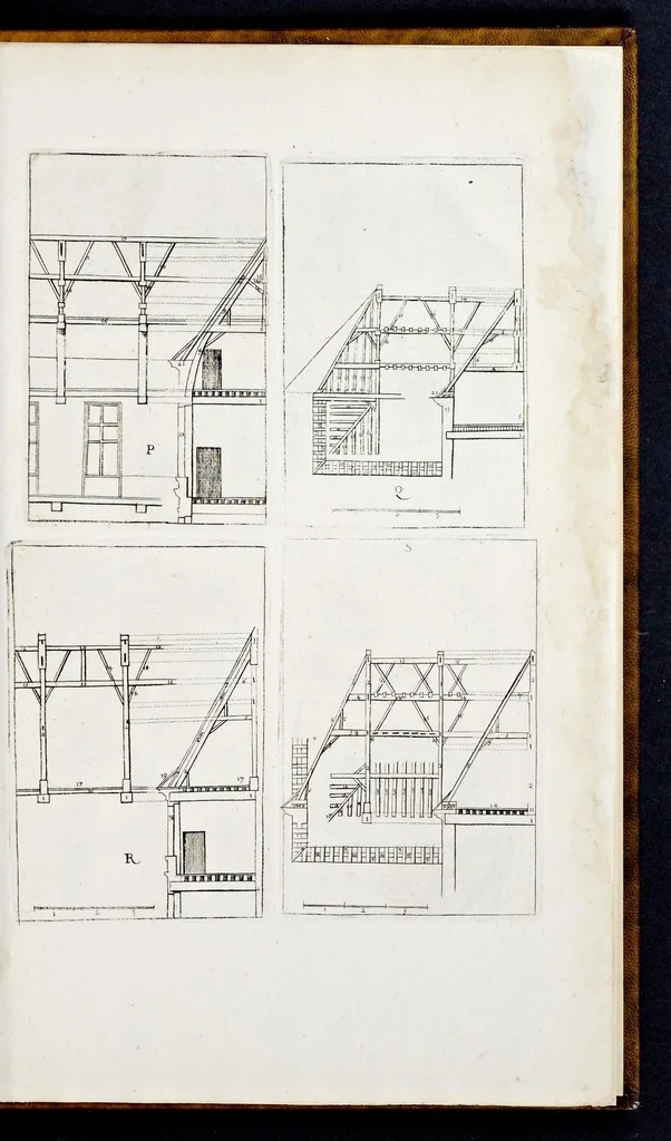 An illustration from The art of fair building: represented in the figures of several uprights of houses, with their ground-plots, fitting for persons of several qualities. Wherein is divided each room and office according to their most convenient occasion, with their heights, depths, lengths, and breadths according to proportion. With rules and directions for the placing of the doors, vvindows, chimnies, beds, stairs, and other conveniencies; with their just measures for the best advantage both of commodiousness, health, strength, and ornament. Also a description of the names and proportions of the members belonging to the framing of the timber-work, with directions and examples for the placing of them, 1670, leaf 134