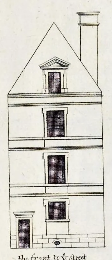 An illustration from The art of fair building: represented in the figures of several uprights of houses, with their ground-plots, fitting for persons of several qualities. Wherein is divided each room and office according to their most convenient occasion, with their heights, depths, lengths, and breadths according to proportion. With rules and directions for the placing of the doors, vvindows, chimnies, beds, stairs, and other conveniencies; with their just measures for the best advantage both of commodiousness, health, strength, and ornament. Also a description of the names and proportions of the members belonging to the framing of the timber-work, with directions and examples for the placing of them, 1670, leaf 26