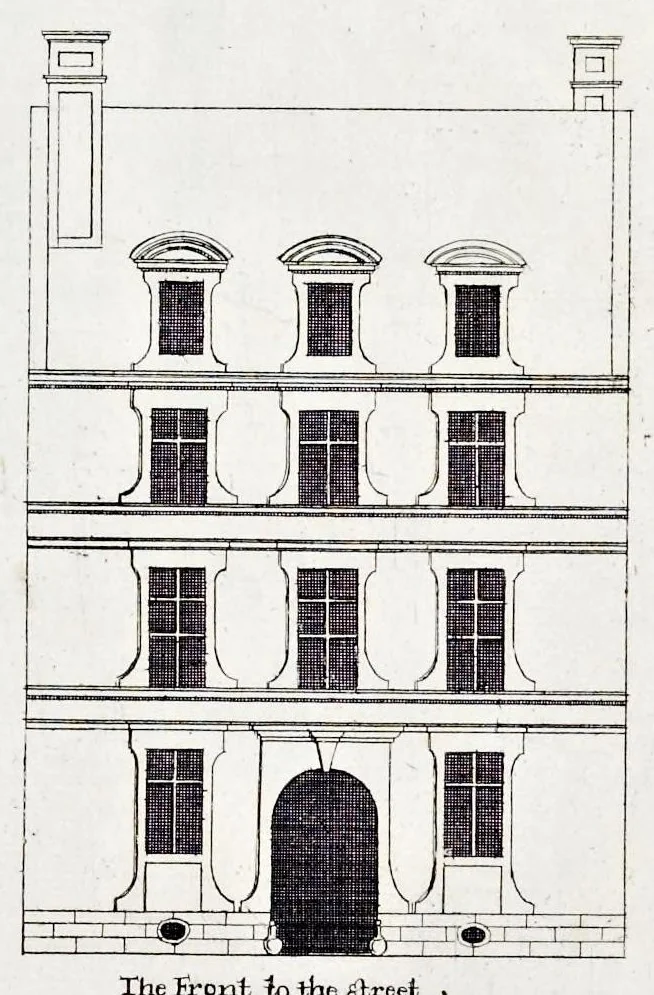 An illustration from The art of fair building: represented in the figures of several uprights of houses, with their ground-plots, fitting for persons of several qualities. Wherein is divided each room and office according to their most convenient occasion, with their heights, depths, lengths, and breadths according to proportion. With rules and directions for the placing of the doors, vvindows, chimnies, beds, stairs, and other conveniencies; with their just measures for the best advantage both of commodiousness, health, strength, and ornament. Also a description of the names and proportions of the members belonging to the framing of the timber-work, with directions and examples for the placing of them, 1670, leaf 38