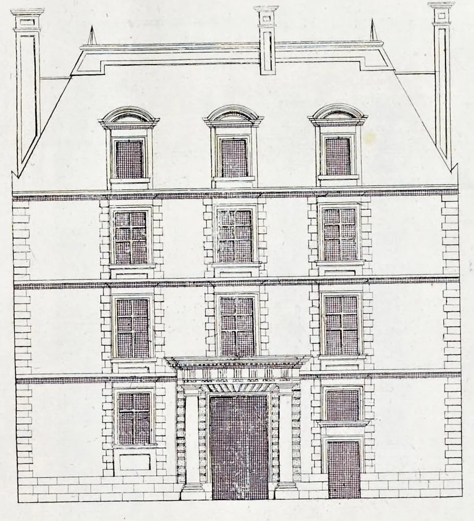 An illustration from The art of fair building: represented in the figures of several uprights of houses, with their ground-plots, fitting for persons of several qualities. Wherein is divided each room and office according to their most convenient occasion, with their heights, depths, lengths, and breadths according to proportion. With rules and directions for the placing of the doors, vvindows, chimnies, beds, stairs, and other conveniencies; with their just measures for the best advantage both of commodiousness, health, strength, and ornament. Also a description of the names and proportions of the members belonging to the framing of the timber-work, with directions and examples for the placing of them, 1670, leaf 90