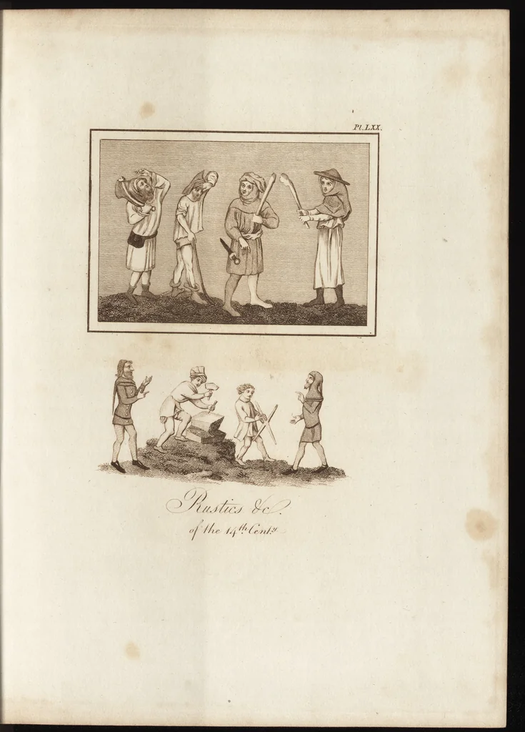 An illustration from A complete view of the dress and habits of the people of England : from the establishment of the Saxons in Britain to the present time , illustrated by engravings taken from the most authentic remains of antiquity : to which is prefixed an introduction, containing a general description of the ancient habits in use among mankind, from the earliest period of time to the conclusion of the seventh century, 1796, leaf 328