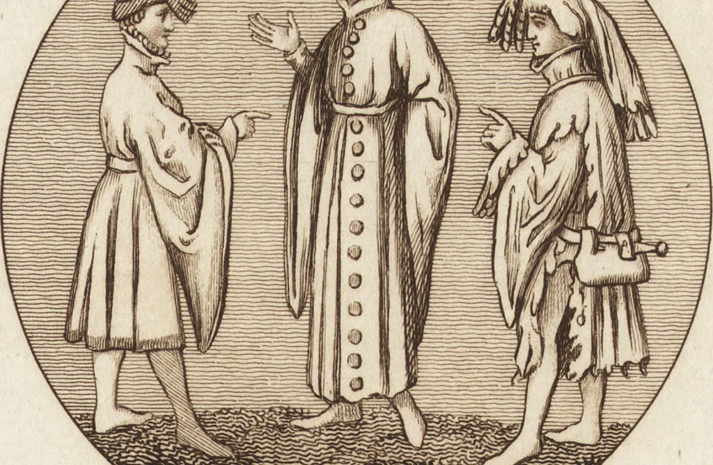 An illustration from A complete view of the dress and habits of the people of England : from the establishment of the Saxons in Britain to the present time , illustrated by engravings taken from the most authentic remains of antiquity : to which is prefixed an introduction, containing a general description of the ancient habits in use among mankind, from the earliest period of time to the conclusion of the seventh century, 1796, leaf 336