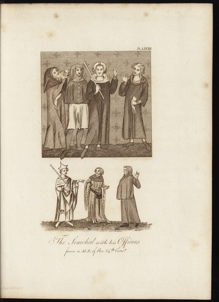 An illustration from A complete view of the dress and habits of the people of England : from the establishment of the Saxons in Britain to the present time , illustrated by engravings taken from the most authentic remains of antiquity : to which is prefixed an introduction, containing a general description of the ancient habits in use among mankind, from the earliest period of time to the conclusion of the seventh century, 1796, leaf 354