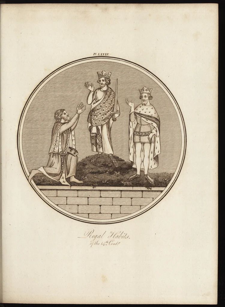 An illustration from A complete view of the dress and habits of the people of England : from the establishment of the Saxons in Britain to the present time , illustrated by engravings taken from the most authentic remains of antiquity : to which is prefixed an introduction, containing a general description of the ancient habits in use among mankind, from the earliest period of time to the conclusion of the seventh century, 1796, leaf 360