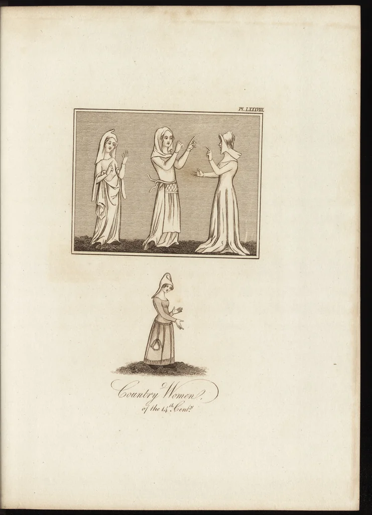 An illustration from A complete view of the dress and habits of the people of England : from the establishment of the Saxons in Britain to the present time , illustrated by engravings taken from the most authentic remains of antiquity : to which is prefixed an introduction, containing a general description of the ancient habits in use among mankind, from the earliest period of time to the conclusion of the seventh century, 1796, leaf 366
