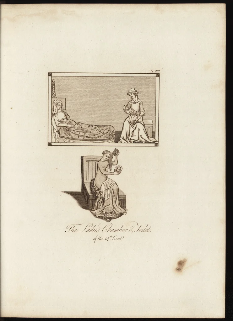 An illustration from A complete view of the dress and habits of the people of England : from the establishment of the Saxons in Britain to the present time , illustrated by engravings taken from the most authentic remains of antiquity : to which is prefixed an introduction, containing a general description of the ancient habits in use among mankind, from the earliest period of time to the conclusion of the seventh century, 1796, leaf 372