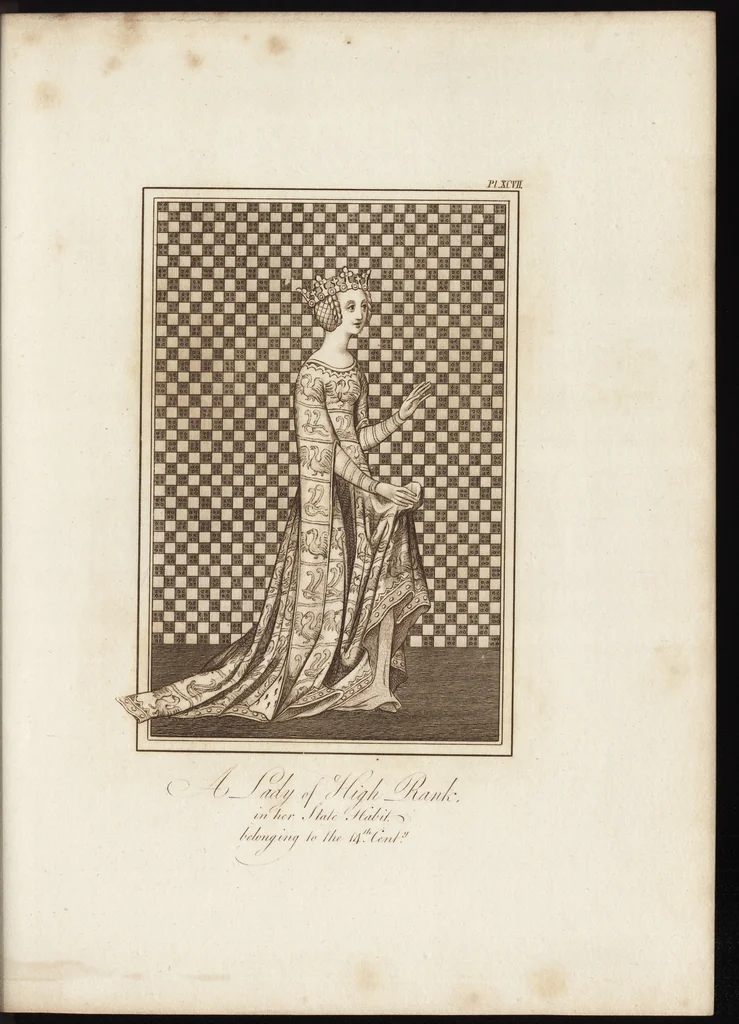 An illustration from A complete view of the dress and habits of the people of England : from the establishment of the Saxons in Britain to the present time , illustrated by engravings taken from the most authentic remains of antiquity : to which is prefixed an introduction, containing a general description of the ancient habits in use among mankind, from the earliest period of time to the conclusion of the seventh century, 1796, leaf 384