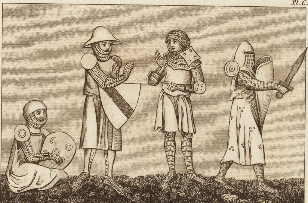 An illustration from A complete view of the dress and habits of the people of England : from the establishment of the Saxons in Britain to the present time , illustrated by engravings taken from the most authentic remains of antiquity : to which is prefixed an introduction, containing a general description of the ancient habits in use among mankind, from the earliest period of time to the conclusion of the seventh century, 1796, leaf 390