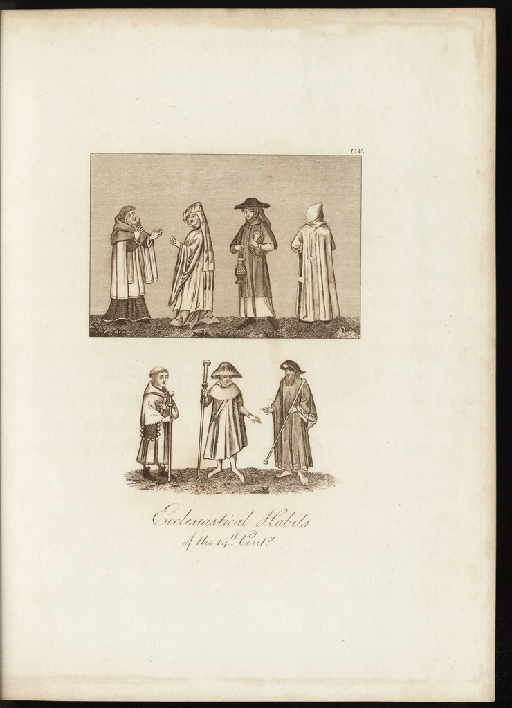 An illustration from A complete view of the dress and habits of the people of England : from the establishment of the Saxons in Britain to the present time , illustrated by engravings taken from the most authentic remains of antiquity : to which is prefixed an introduction, containing a general description of the ancient habits in use among mankind, from the earliest period of time to the conclusion of the seventh century, 1796, leaf 400