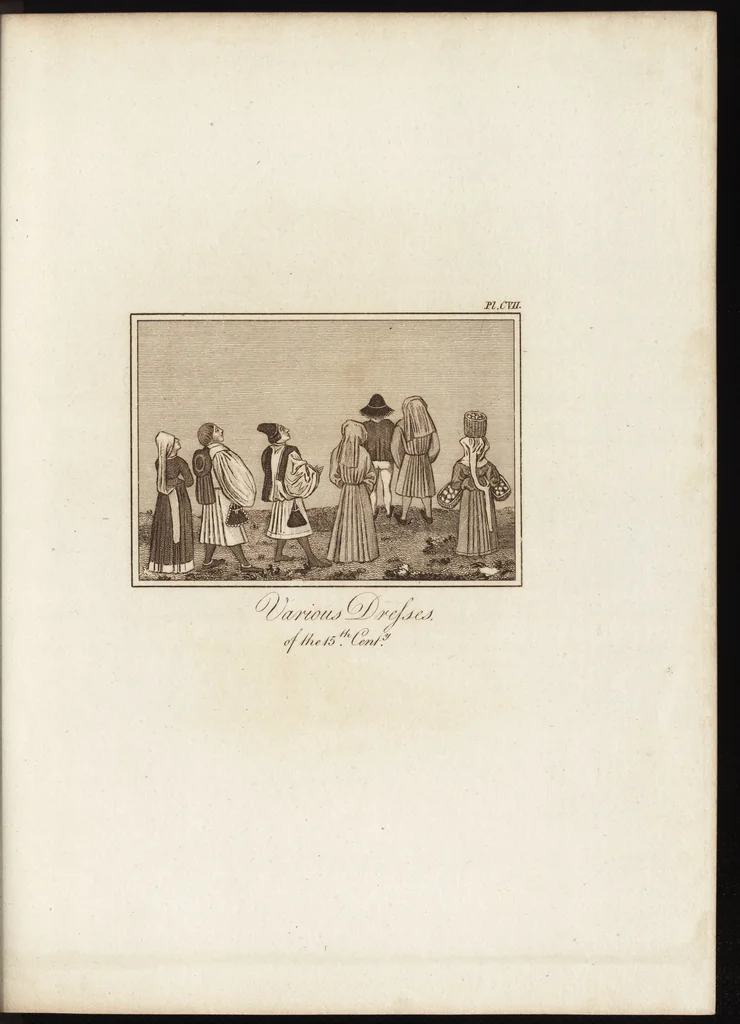 An illustration from A complete view of the dress and habits of the people of England : from the establishment of the Saxons in Britain to the present time , illustrated by engravings taken from the most authentic remains of antiquity : to which is prefixed an introduction, containing a general description of the ancient habits in use among mankind, from the earliest period of time to the conclusion of the seventh century, 1796, leaf 404