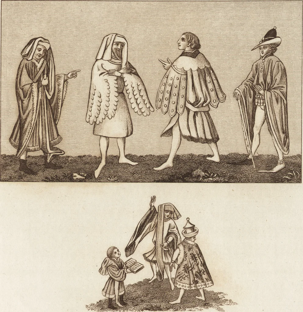 An illustration from A complete view of the dress and habits of the people of England : from the establishment of the Saxons in Britain to the present time , illustrated by engravings taken from the most authentic remains of antiquity : to which is prefixed an introduction, containing a general description of the ancient habits in use among mankind, from the earliest period of time to the conclusion of the seventh century, 1796, leaf 410