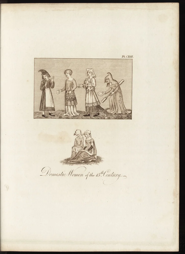 An illustration from A complete view of the dress and habits of the people of England : from the establishment of the Saxons in Britain to the present time , illustrated by engravings taken from the most authentic remains of antiquity : to which is prefixed an introduction, containing a general description of the ancient habits in use among mankind, from the earliest period of time to the conclusion of the seventh century, 1796, leaf 424