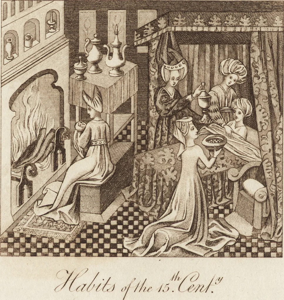 An illustration from A complete view of the dress and habits of the people of England : from the establishment of the Saxons in Britain to the present time , illustrated by engravings taken from the most authentic remains of antiquity : to which is prefixed an introduction, containing a general description of the ancient habits in use among mankind, from the earliest period of time to the conclusion of the seventh century, 1796, leaf 426