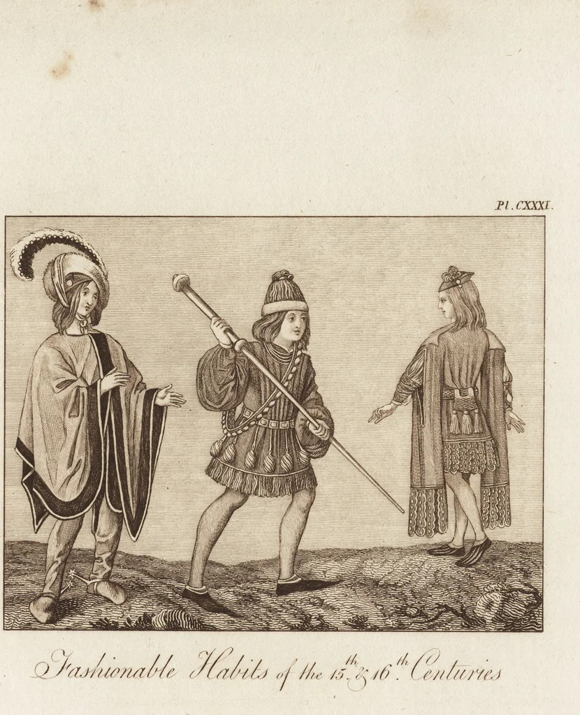An illustration from A complete view of the dress and habits of the people of England : from the establishment of the Saxons in Britain to the present time , illustrated by engravings taken from the most authentic remains of antiquity : to which is prefixed an introduction, containing a general description of the ancient habits in use among mankind, from the earliest period of time to the conclusion of the seventh century, 1796, leaf 452