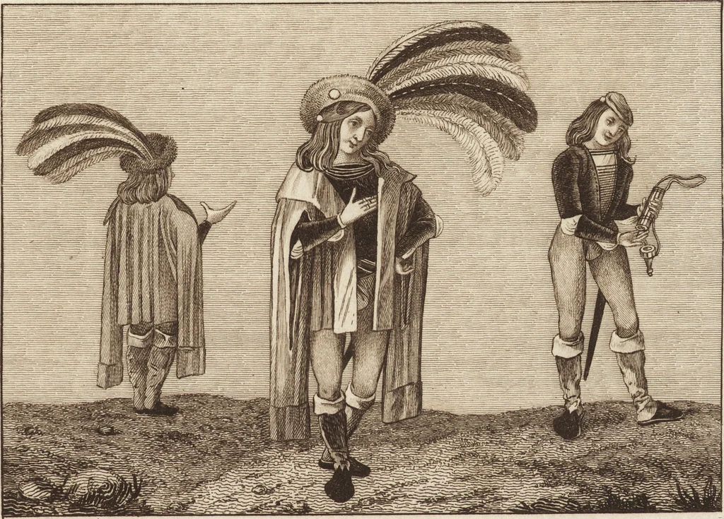 An illustration from A complete view of the dress and habits of the people of England : from the establishment of the Saxons in Britain to the present time , illustrated by engravings taken from the most authentic remains of antiquity : to which is prefixed an introduction, containing a general description of the ancient habits in use among mankind, from the earliest period of time to the conclusion of the seventh century, 1796, leaf 454