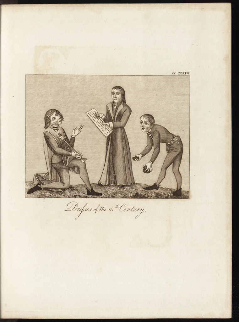 An illustration from A complete view of the dress and habits of the people of England : from the establishment of the Saxons in Britain to the present time , illustrated by engravings taken from the most authentic remains of antiquity : to which is prefixed an introduction, containing a general description of the ancient habits in use among mankind, from the earliest period of time to the conclusion of the seventh century, 1796, leaf 462