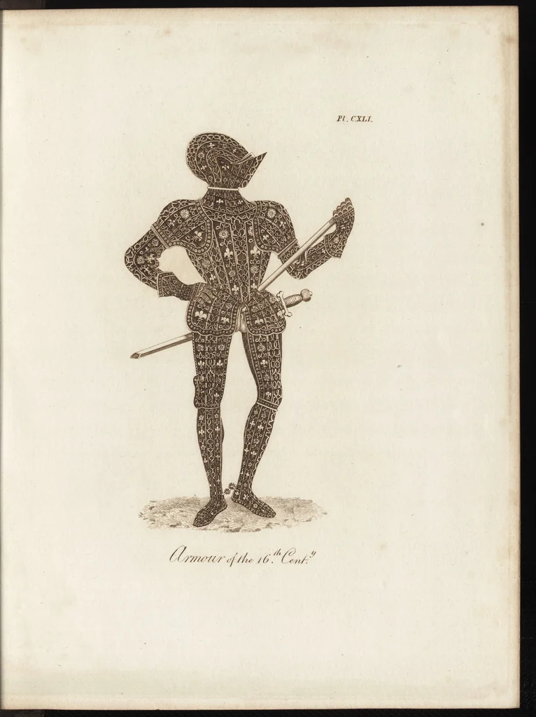 An illustration from A complete view of the dress and habits of the people of England : from the establishment of the Saxons in Britain to the present time , illustrated by engravings taken from the most authentic remains of antiquity : to which is prefixed an introduction, containing a general description of the ancient habits in use among mankind, from the earliest period of time to the conclusion of the seventh century, 1796, leaf 472