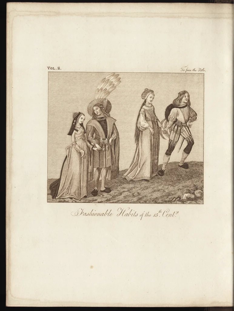 An illustration from A complete view of the dress and habits of the people of England : from the establishment of the Saxons in Britain to the present time , illustrated by engravings taken from the most authentic remains of antiquity : to which is prefixed an introduction, containing a general description of the ancient habits in use among mankind, from the earliest period of time to the conclusion of the seventh century, 1796, leaf 9