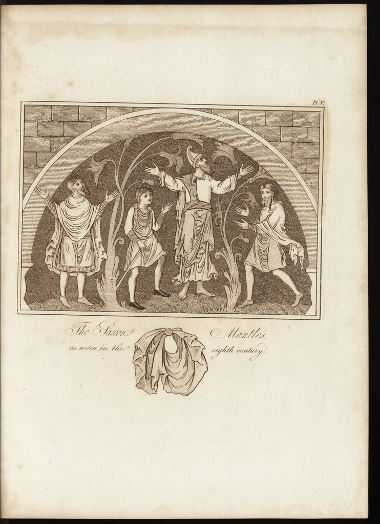 An illustration from A complete view of the dress and habits of the people of England : from the establishment of the Saxons in Britain to the present time , illustrated by engravings taken from the most authentic remains of antiquity : to which is prefixed an introduction, containing a general description of the ancient habits in use among mankind, from the earliest period of time to the conclusion of the seventh century, 1796, leaf 256