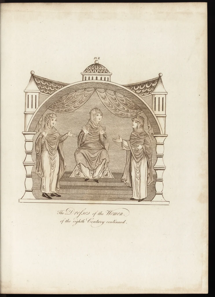 An illustration from A complete view of the dress and habits of the people of England : from the establishment of the Saxons in Britain to the present time , illustrated by engravings taken from the most authentic remains of antiquity : to which is prefixed an introduction, containing a general description of the ancient habits in use among mankind, from the earliest period of time to the conclusion of the seventh century, 1796, leaf 266