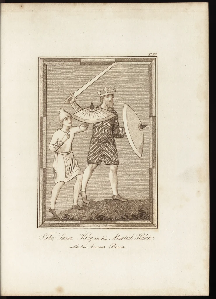 An illustration from A complete view of the dress and habits of the people of England : from the establishment of the Saxons in Britain to the present time , illustrated by engravings taken from the most authentic remains of antiquity : to which is prefixed an introduction, containing a general description of the ancient habits in use among mankind, from the earliest period of time to the conclusion of the seventh century, 1796, leaf 274