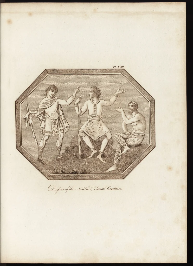 An illustration from A complete view of the dress and habits of the people of England : from the establishment of the Saxons in Britain to the present time , illustrated by engravings taken from the most authentic remains of antiquity : to which is prefixed an introduction, containing a general description of the ancient habits in use among mankind, from the earliest period of time to the conclusion of the seventh century, 1796, leaf 282