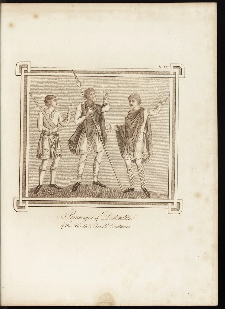 An illustration from A complete view of the dress and habits of the people of England : from the establishment of the Saxons in Britain to the present time , illustrated by engravings taken from the most authentic remains of antiquity : to which is prefixed an introduction, containing a general description of the ancient habits in use among mankind, from the earliest period of time to the conclusion of the seventh century, 1796, leaf 284