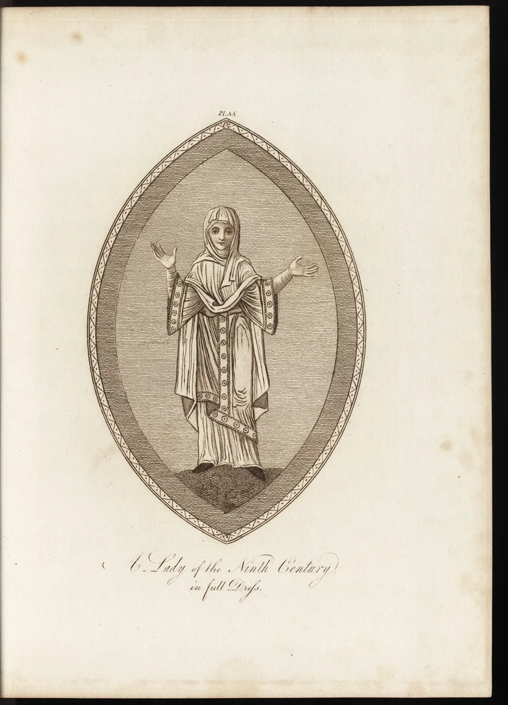 An illustration from A complete view of the dress and habits of the people of England : from the establishment of the Saxons in Britain to the present time , illustrated by engravings taken from the most authentic remains of antiquity : to which is prefixed an introduction, containing a general description of the ancient habits in use among mankind, from the earliest period of time to the conclusion of the seventh century, 1796, leaf 286