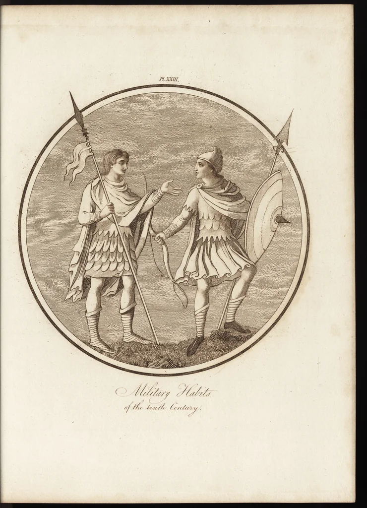 An illustration from A complete view of the dress and habits of the people of England : from the establishment of the Saxons in Britain to the present time , illustrated by engravings taken from the most authentic remains of antiquity : to which is prefixed an introduction, containing a general description of the ancient habits in use among mankind, from the earliest period of time to the conclusion of the seventh century, 1796, leaf 292