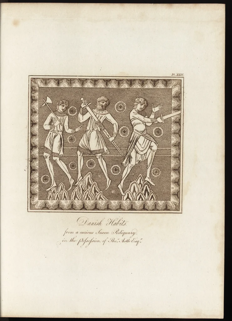 An illustration from A complete view of the dress and habits of the people of England : from the establishment of the Saxons in Britain to the present time , illustrated by engravings taken from the most authentic remains of antiquity : to which is prefixed an introduction, containing a general description of the ancient habits in use among mankind, from the earliest period of time to the conclusion of the seventh century, 1796, leaf 294